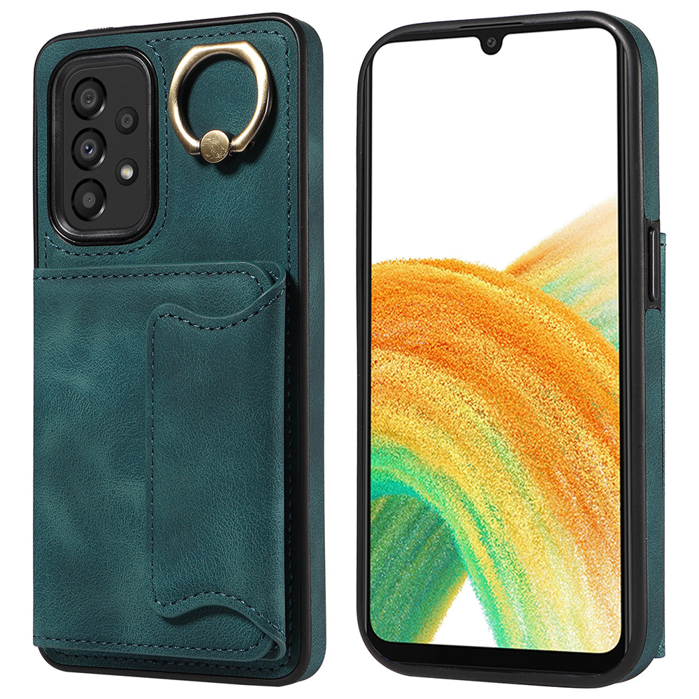 001 For Samsung Galaxy A33 5G PU Leather TPU Card Holder Phone Cover Ring Kickstand Anti-scratch Case 001 For Samsung Galaxy A33 5G PU Leather TPU Card Holder Phone Cover Ring Kickstand Anti-scratch Case